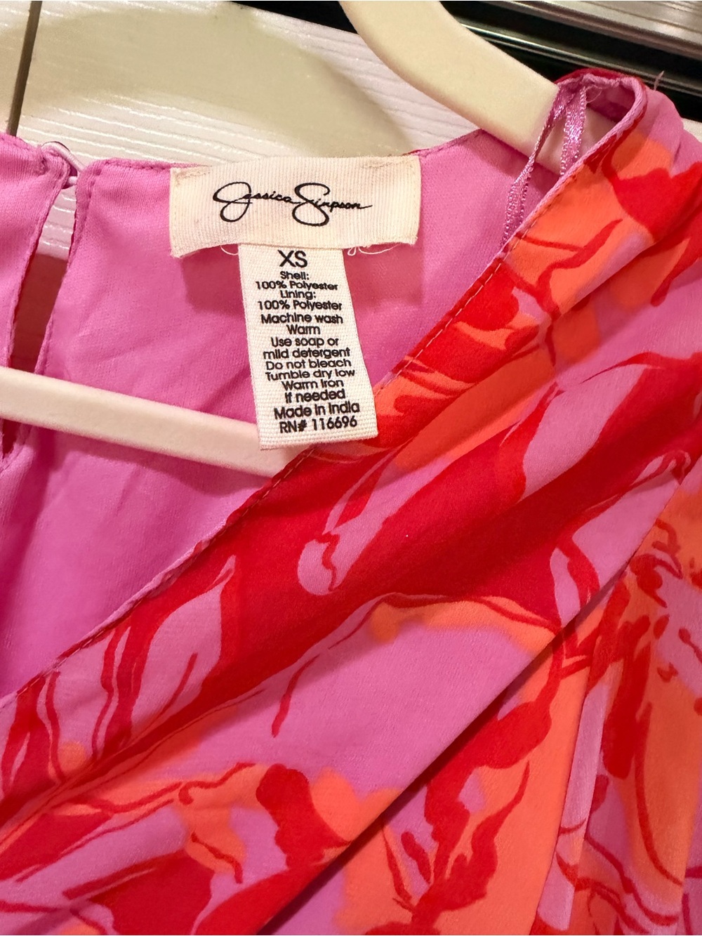 Jessica Simpson Floral CutOut Mini Dress Pink Red Orange O-Ring Size XS J363 - Picture 4 of 7